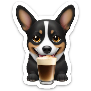 Black corgi holding an espresso martini  sticker