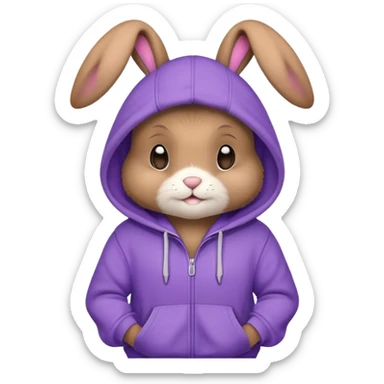 Brown Bunny wearing a Purple Hoddie sticker