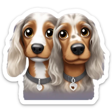 Two Tri Merle long haired Dachshunds together sticker