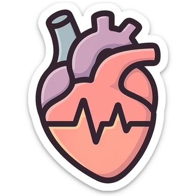 anatomical heart with two peaks cardiogram line inside, icon-color-outlined style, thin clean contours, soft rounded shapes, pastel palette #98B5BC, #B5B3C1, #C9A3C9, #E4C0CA, #F7DCD1, #F7C0AA, detailed shadows and highlights, soft lighting, transparent background, no base or decoration sticker
