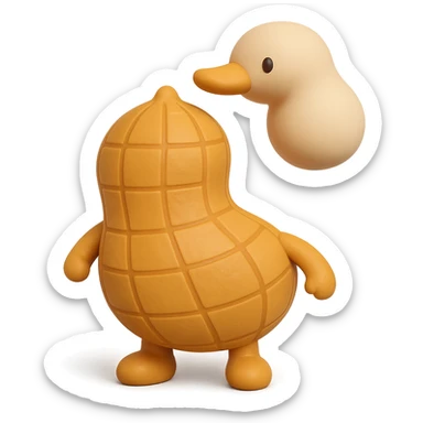 Add tiny arms and legs to the 3D peanut character with a cartoon-style shell, keep it cute and with no facial expression, maintain transparent background. The style should resemble a cute 3D cartoon peanut with a smooth shell texture and no facial features. sticker