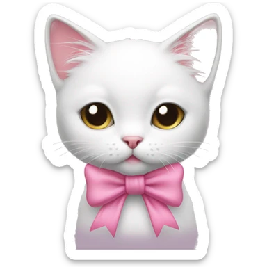 cute white cat wearing a pink bow sticker