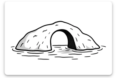 Make the island longer, then add a large hole or arch through it, keeping the hand drawn doodle style. sticker