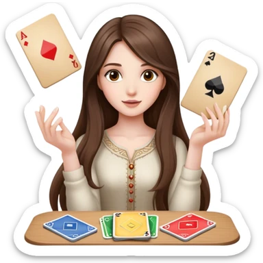  beautiful pale brunette girl with long hair playing uno sticker