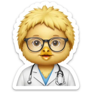 chick animal with glasses, wearing doctor uniform sticker