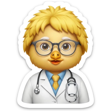 chick animal with glasses, wearing doctor uniform sticker