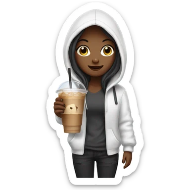 girl with hoodie holding an iced coffee sticker