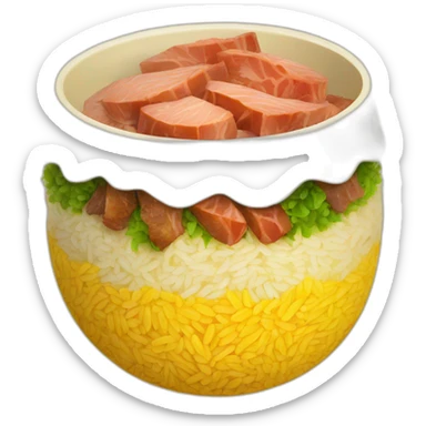yellow rice with litlle sliced roasted meat, carrot sticker