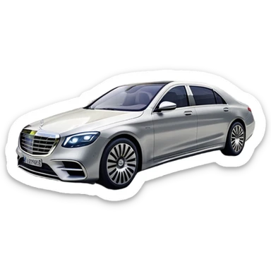 Mercedes-Benz S-Class (2022) – cinematic-realistic Mercedes-Benz S-Class emoji, its sleek silver body cutting through the city streets, a symbol of refinement and prestige. The air suspension glides over uneven terrain, while the driver enjoys the serene comfort of the cabin, surrounded by cutting-edge technology. sticker