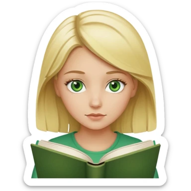blonde girl with green eyes reading a book sticker