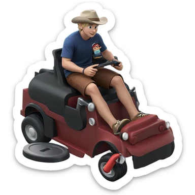 boy in hat by vehicle sticker