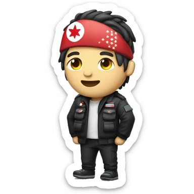 man with japan flag headband in bulletproof jacket sticker