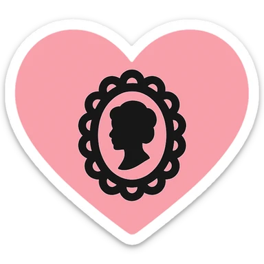 gothic heart with a black lace cameo, color icon filled style, pink and black sticker