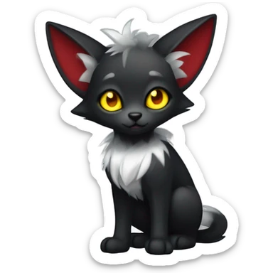 black Shiny Fionbri-Falvie-sparkle-sona with yellow eyes, red edgy markings full body fursona sticker