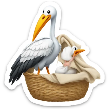 Stork with a baby sticker