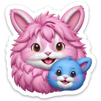pink cat and blue bunny laughing sticker