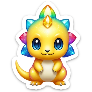 Randomly-colored sparkly colorful chibi Fakémon-creature sticker