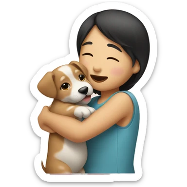 Asian girl giving a puppy a kiss sticker
