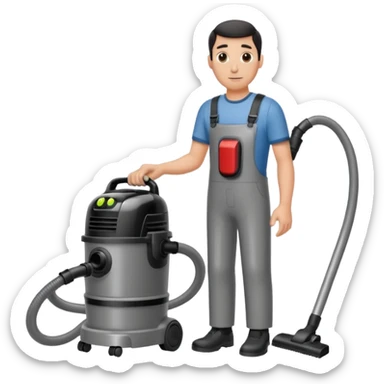 técnico de limpieza hombre sujetando la manguera de una aspiradora de agua sticker