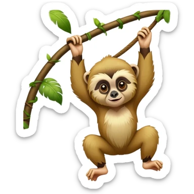 adorable lar gibbon, disney-style, swinging through the jungle sticker