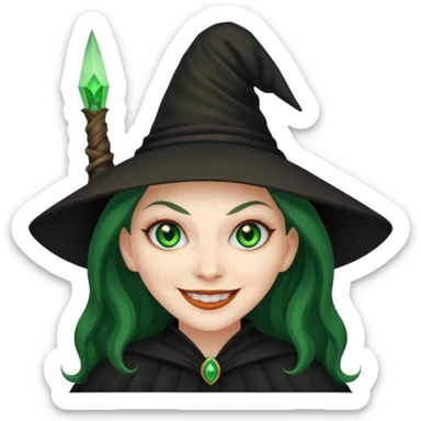 Creat an emoji of an evil Witch with Green eyes sticker