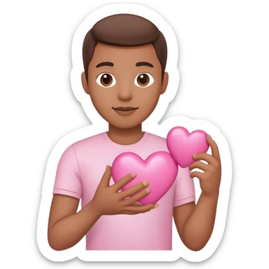 medium skin tone guy holding a pink heart sticker
