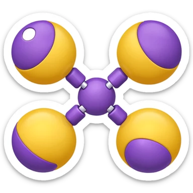 five yellow balls connected by links to a central purple ball, arranged around the purple ball, simple emoji style, transparent background sticker