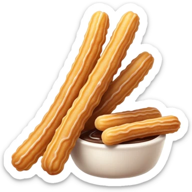 Cinematic Realistic Churros Dessert Emoji, showcasing crispy, golden-brown fried dough sticks dusted with sugar rendered with lifelike detail and warm, inviting lighting. sticker