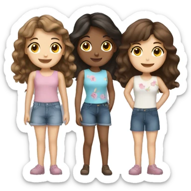 three brunette best friend girls sticker