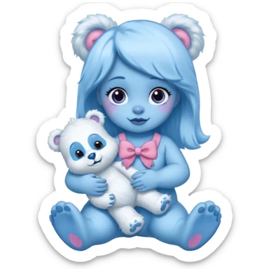 blue girl care bear yeti with bow sticker