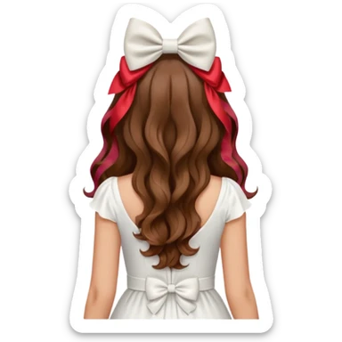 Emoji femme de dos cheveux ondulés brun avec noeud dans les cheveux  sticker