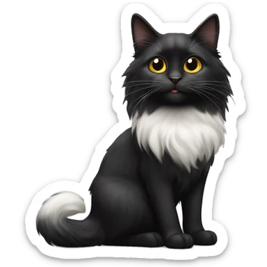 black cat domestic long-haired with half white mouth sticker