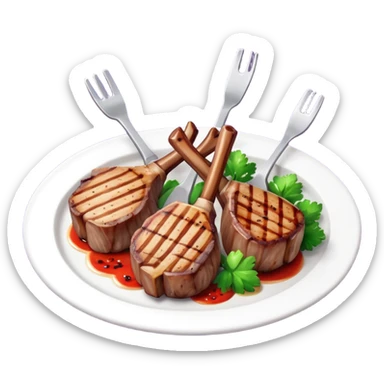 grilled lamb chops object icon, cooked lamb ribs, juicy, 3D cartoon, mobile game icon style, clean background, no text, no watermark
 sticker