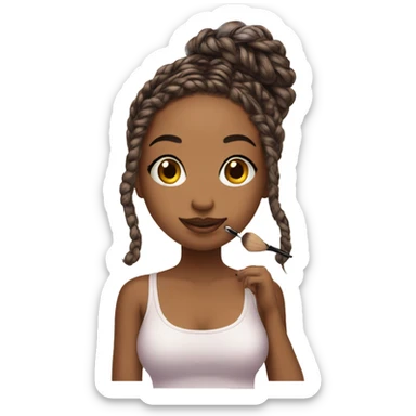 Box braids haired girl putting on makeup  sticker