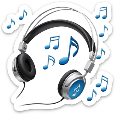 Icon for R&B Music Listening: headphones, a music player with R&B album covers, and musical notes floating around. The icon should convey the smooth and soulful vibe of R&B music. Transparent background. sticker