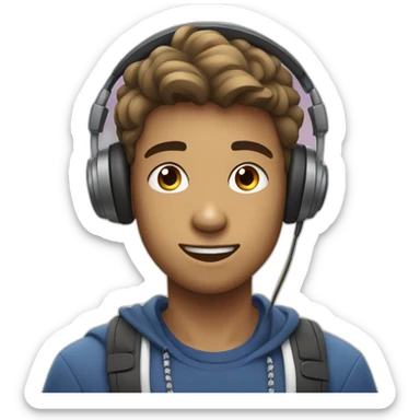 Teenage boy playing games on mobile phone while waering headphones sticker