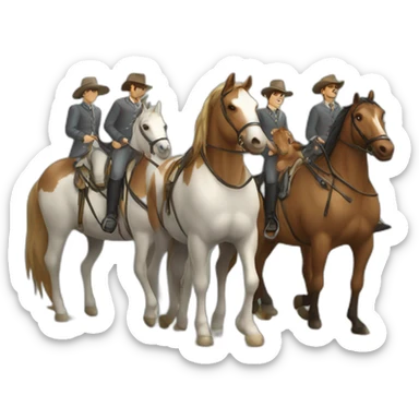 Caballo galopando con 4 hombres alrededor sticker