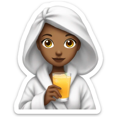 mixed girl in bathrobe drinking a drink sticker