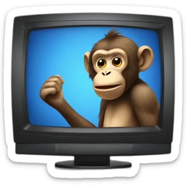 a monkey presenting the news on a TV screen sticker