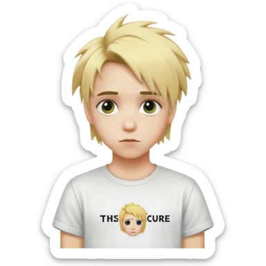 Adolescente pelo rubio con muchas puntas y camiseta de the cure sticker