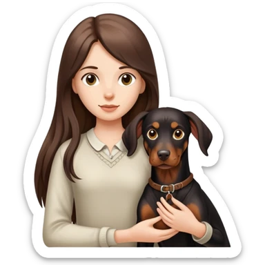 Black long-haired girl holding Doberman sticker