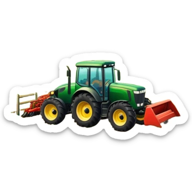 An icon featuring a vibrant rural landscape with a tractor plowing fields, inspired by Farming Simulator 22. The design includes lush green fields, a barn, and a scenic countryside with trees and mountains in the distance. Transparent background sticker