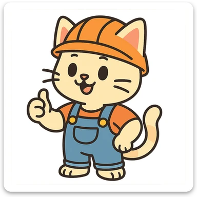 cute anime cat construction worker in orange safety helmet sticker