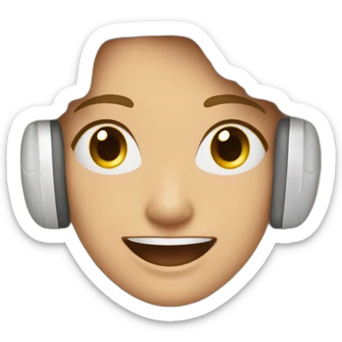 Mujer blanca feliz con audifonos blancos con las manos arriba sticker