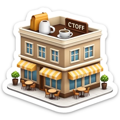 generate realistic detailed coffee shop in 3d style sticker