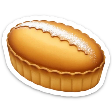 A madeleine pastry. Oval shaped. With scalloped single edge. sticker
