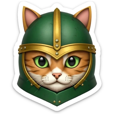 Crea un gato atigrado con armadura y casco medieval  sticker