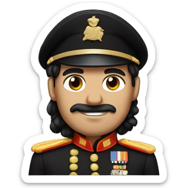 A guy with weaved out black hair like a German,has a half and half  mustache between his nose, Wears a Black Soldier Uniform  sticker