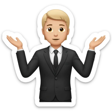 white man in formal suit spreads his arms, face thinking sticker