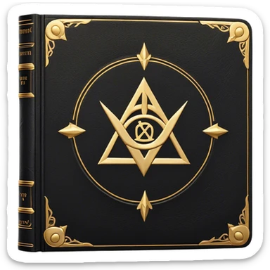A black and gold book with an aged leather texture, embossed with an alchemical symbol, a, silhouette hand, exuding wisdom, mastery, and the relentless pursuit of greatness. - book on mastery  sticker
